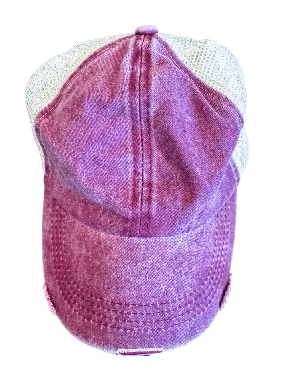 Free People Baseball Cap Distressed Cotton Denim Mesh Adjustable Ponytail Hat